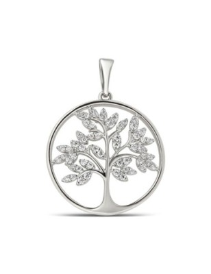 Platinum plated Tree of Life pendant with white zircon stones