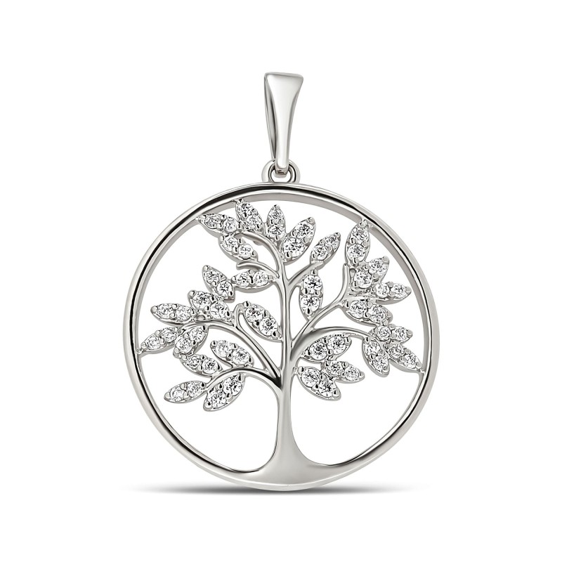 Platinum Plated Tree of Life Zircon Pendant