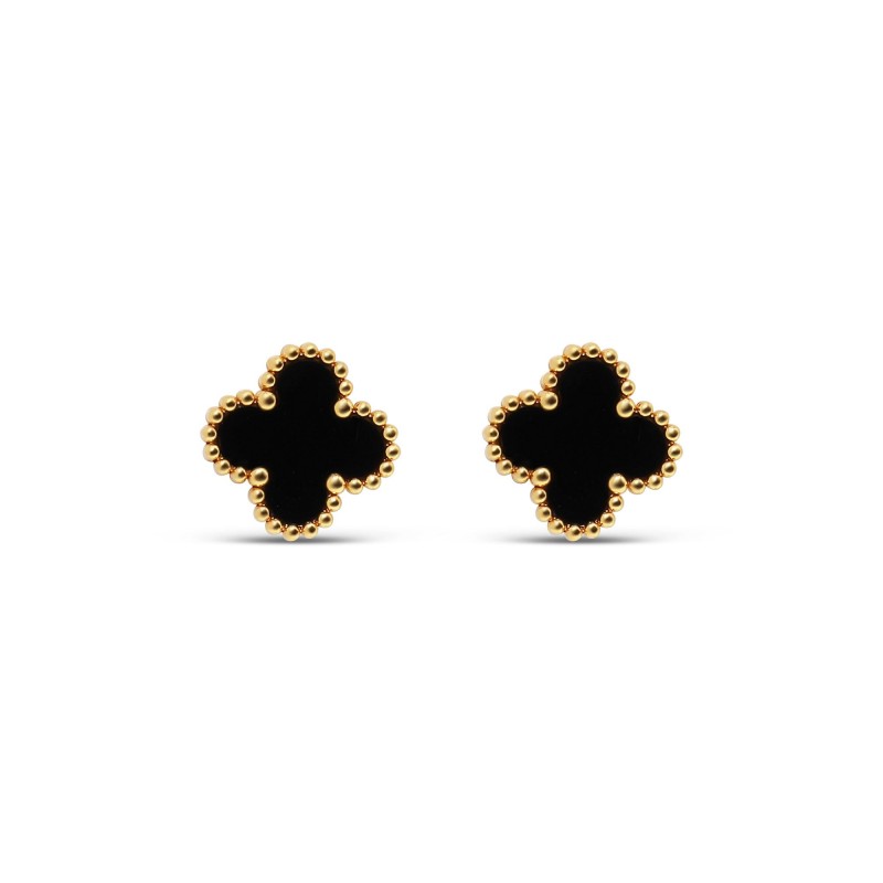 14K Gold Plated 12 MM Black Enamel Clover Stud Earrings 14K Gold Plated 12 MM Black Enamel Clover Stud Earrings