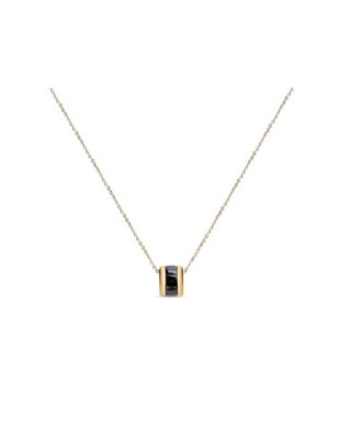 14K gold plated necklace with black stone insert on anchor chain