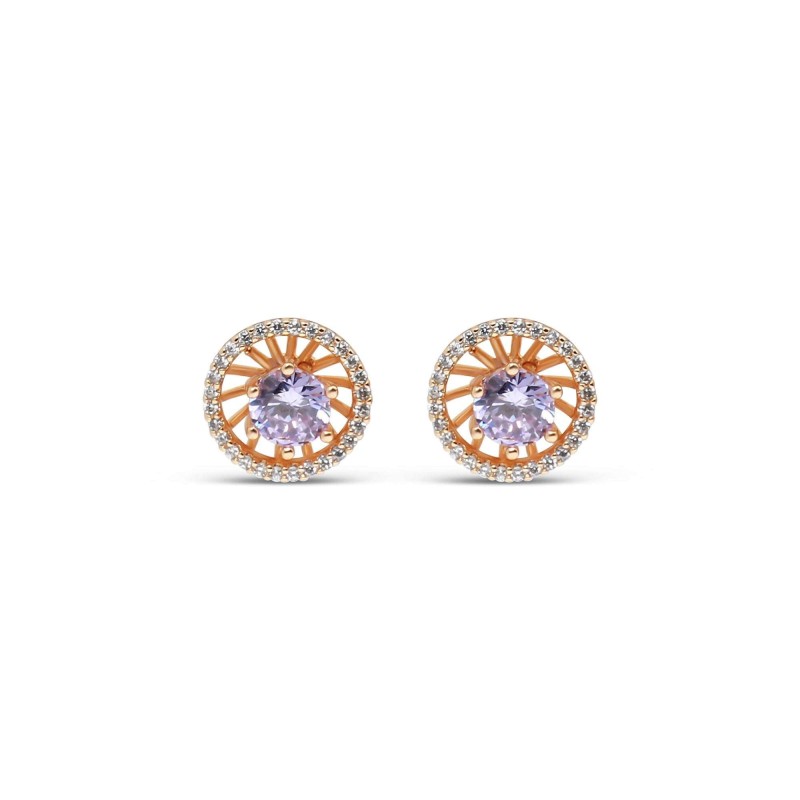 18K Gold Plated CZ Stud Earrings – Purple & White