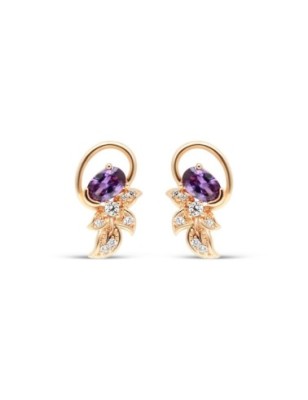 18K Gold Plated Purple CZ Floral Stud Earrings Wholesale