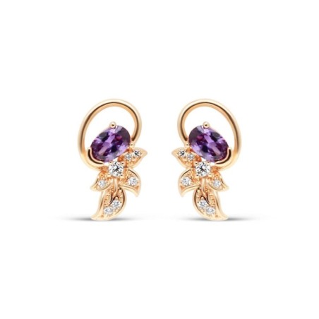 18K Gold Plated Purple CZ Floral Stud Earrings Wholesale