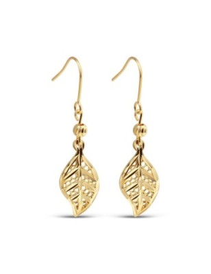 Xuping 24K gold plated hollow leaf drop earrings with hook clasp for wholesale.
