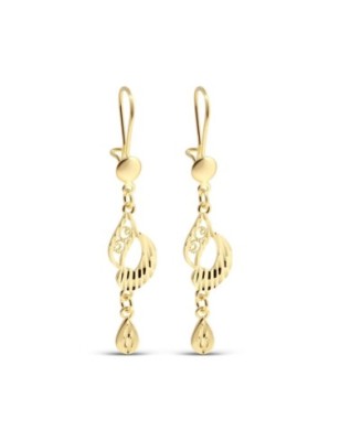 Xuping 24K gold plated long dangle earrings featuring a textured diamond-cut design and delicate filigree, 59mm.