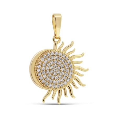 14K gold plated sun pendant with white CZ, 29 mm