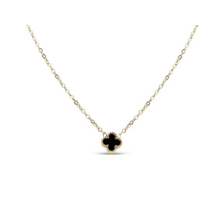 14K gold plated clover necklace with black enamel