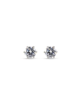 Platinum plated stud earrings with white CZ, 8 mm