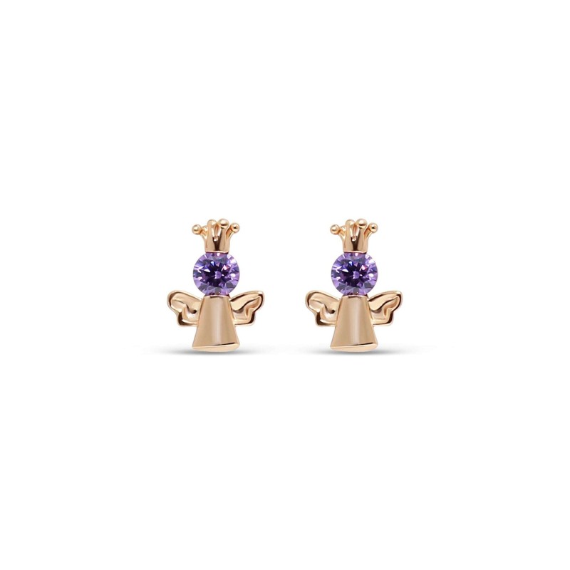 18K Gold Plated Purple CZ Angel Stud Earrings – 9 mm