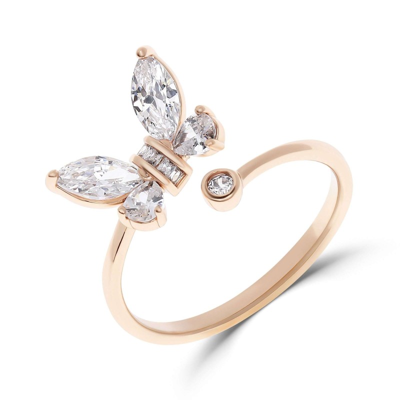 18K Gold Plated Butterfly CZ Open Ring 18K Gold Plated Butterfly CZ Open Ring