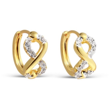 24K gold plated hoop earrings with white synthetic CZ, 13 mm