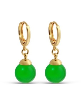 24K gold plated hoop earrings with green ball pendant Xuping
