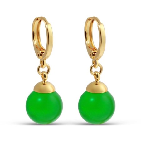 24K gold plated hoop earrings with green ball pendant Xuping