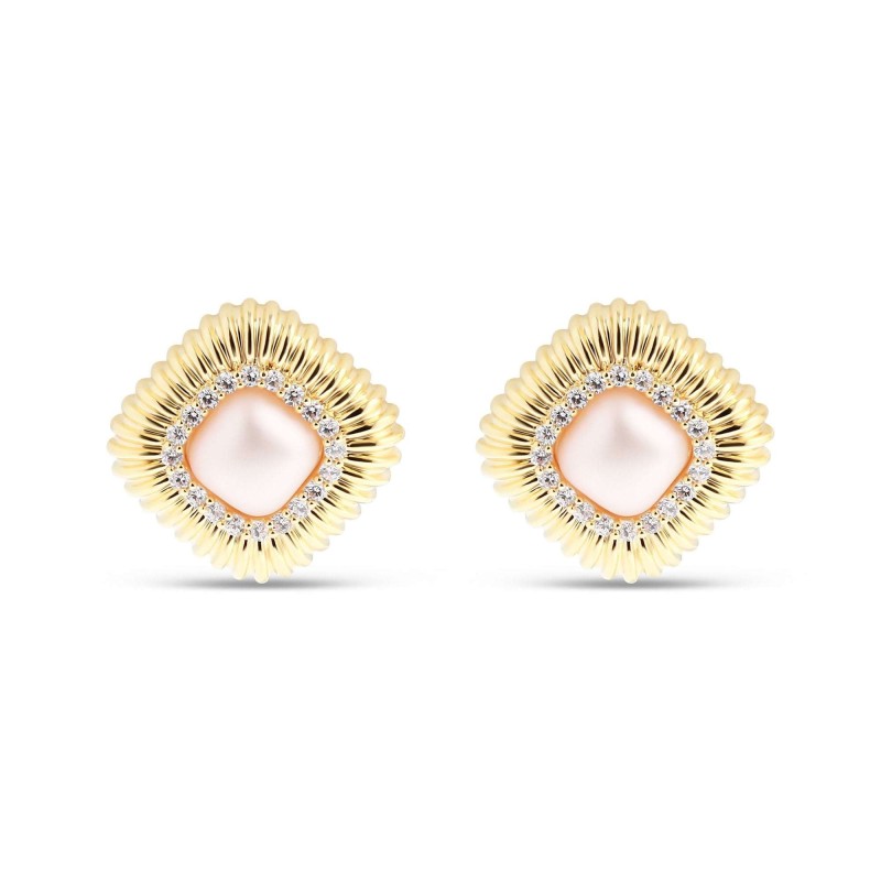 24K Gold Plated Xuping Vintage Ribbed Pink Zircon Studs