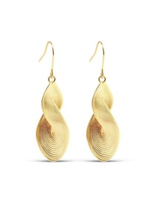 Xuping 24K gold plated drop earrings featuring a textured twisted spiral design and hook clasp, 50mm.