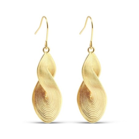 Xuping 24K gold plated drop earrings featuring a textured twisted spiral design and hook clasp, 50mm.