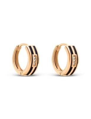 18K Gold Plated Black Enamel CZ Hoop Earrings Wholesale