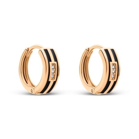 18K Gold Plated Black Enamel CZ Hoop Earrings Wholesale