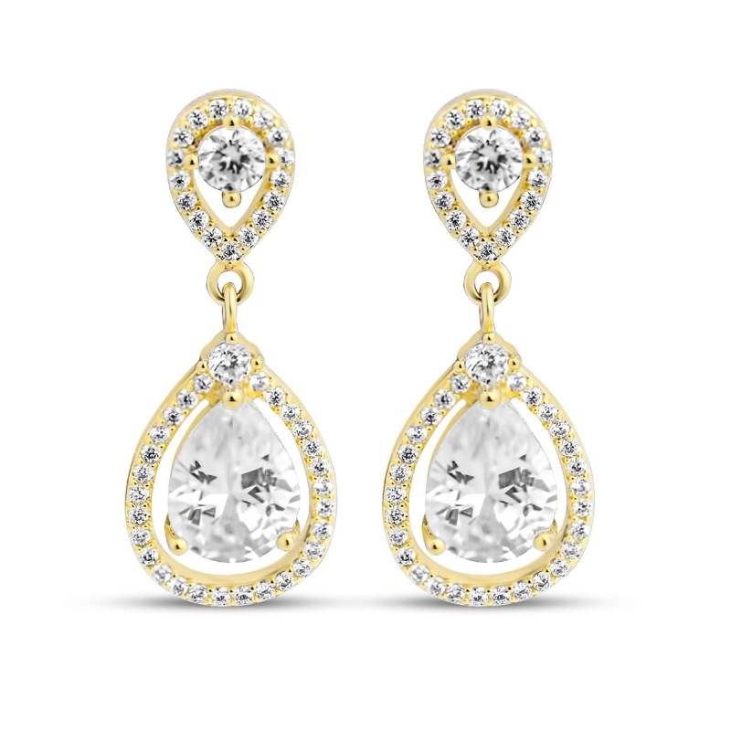 14K Gold Plated Xuping Teardrop Zircon Stud Drop Earrings