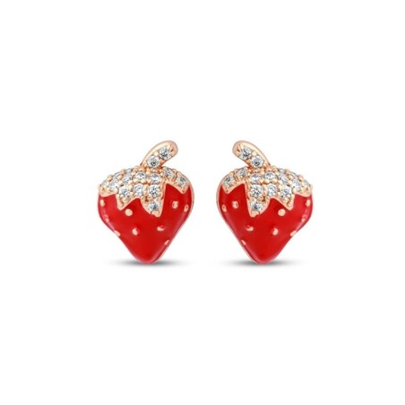18K Gold Plated 12 MM Red Enamel Strawberry Stud Earrings Xuping
